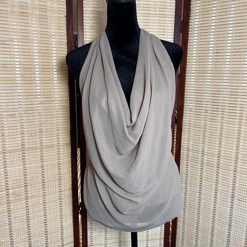New York & Company Metallic Taupe Cowl Neck Halter Top XS